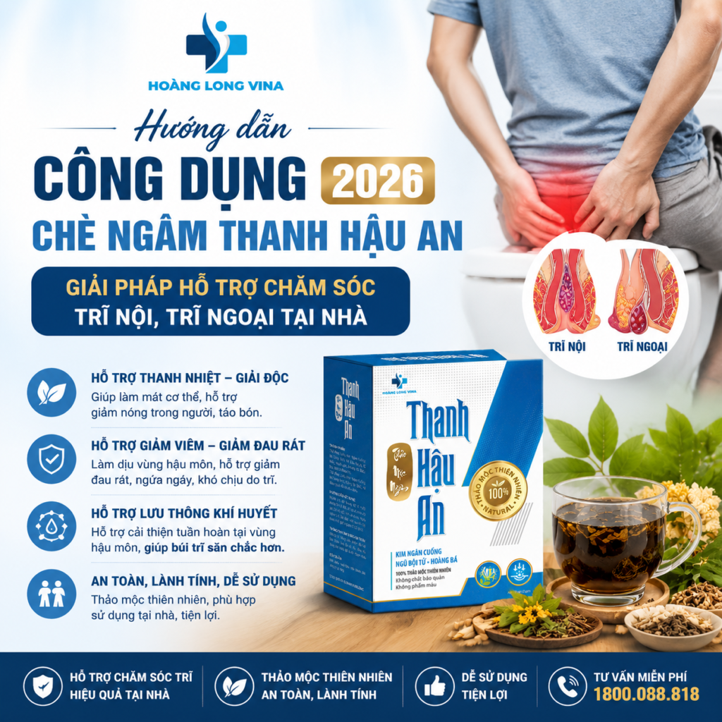 Hướng dẫn công dụng chè ngâm Thanh Hậu An 2026: Giải pháp hỗ trợ chăm sóc trĩ nội, trĩ ngoại tại nhà 