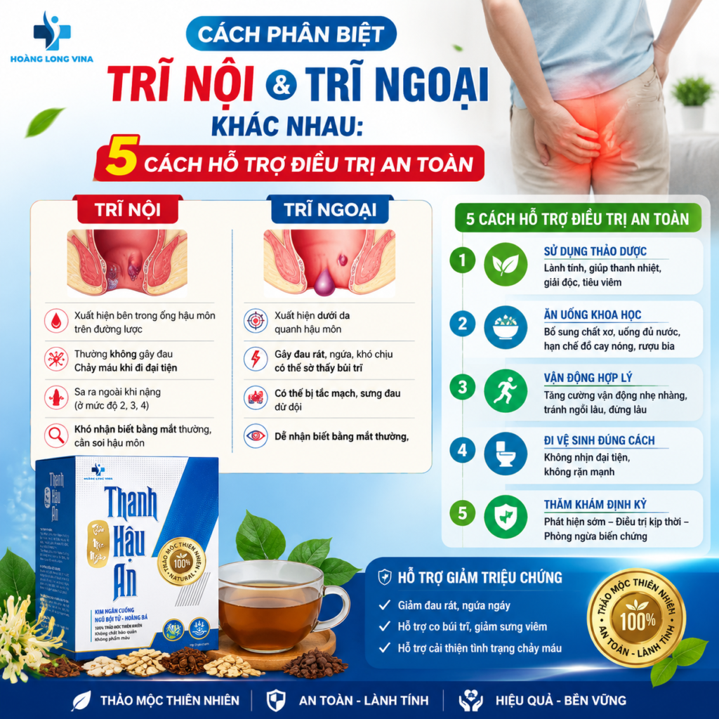 Cách phân biệt trĩ nội và trĩ ngoại khác nhau: 5 Cách hỗ trợ điều trị an toàn 