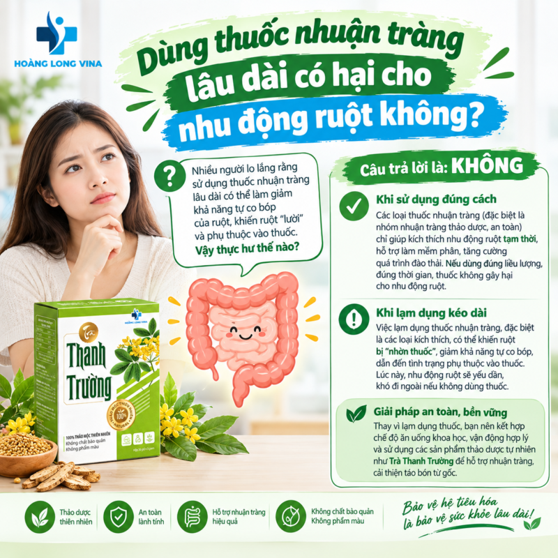 Dùng thuốc nhuận tràng lâu dài có hại cho nhu động ruột không?