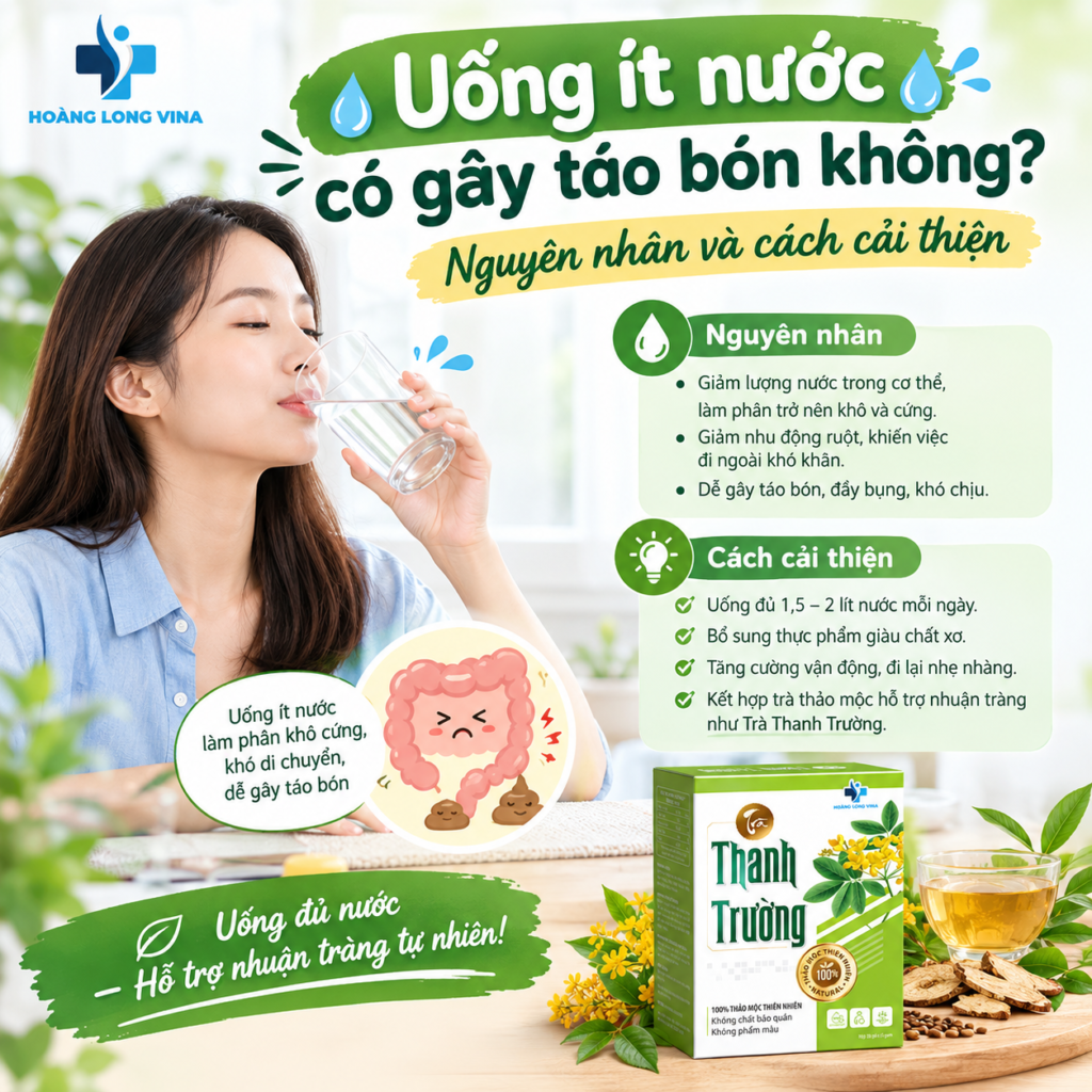 Uống ít nước có gây táo bón không? Nguyên nhân và cách cải thiện 